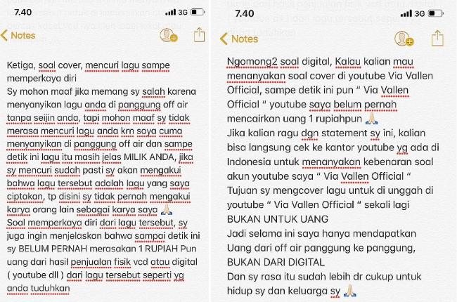 Klarifikasi Via Vallen. (Instagram/@viavallen)