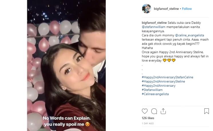 Ultah pernikahan kedua Stefan William dan Celine Evangelista (Instagram/@bigfansof_steline)