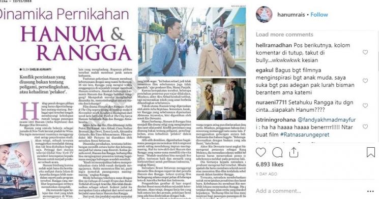 Postingan Instagram Hanum Rais ramai komentar negatif. (Instagram/@hanumrais)