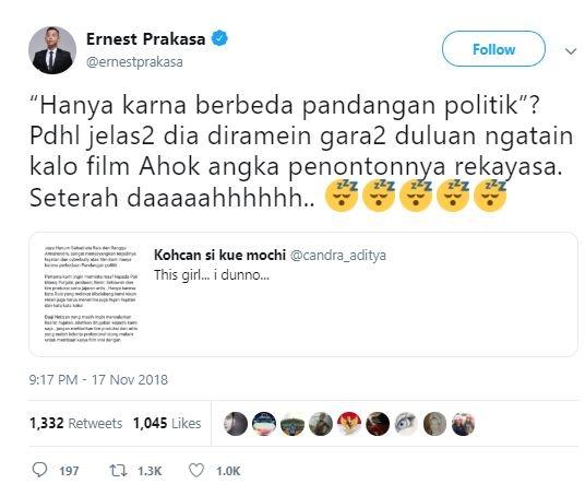 Komentar Ernest Prakasa (Twitter)