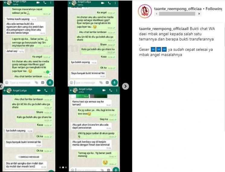 Klarifikasi Angel Lelga. (Instagram/@taante_reempong_officiaall)