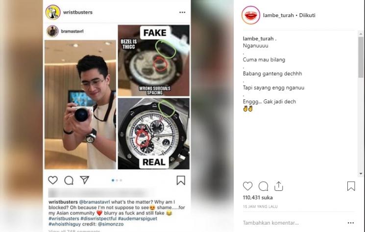 Verrell Bramasta ketahuan pakai barang KW. (Instagram/@lambe_turah)