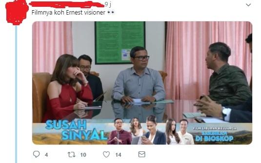 Tweet netizen mengomentari tweet Ernest Prakasa. (Twitter)