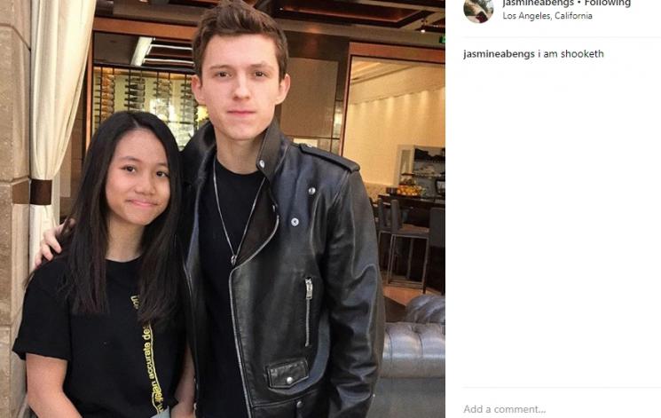 Jasmine Salsabila Abeng dan Tom Holland. (Instagram/@jasmineabengs)