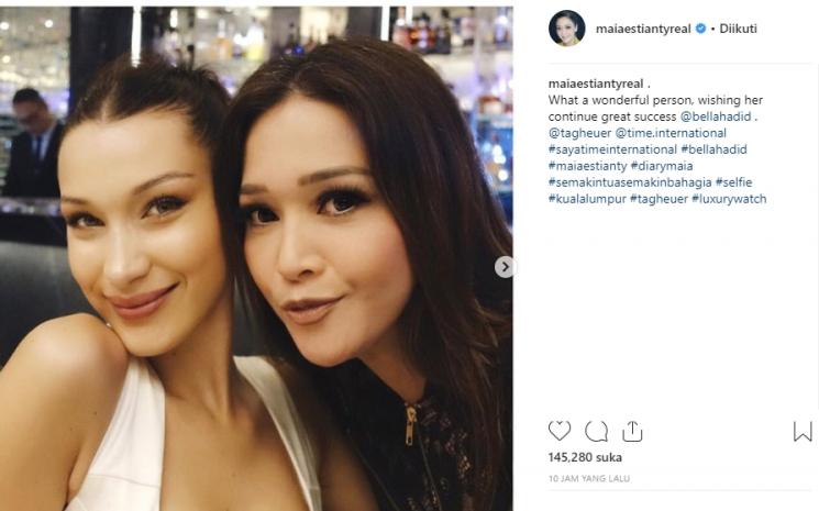 Maia Estianty ketemu Bella Hadid (Instagram/@maiaestiantyreal)
