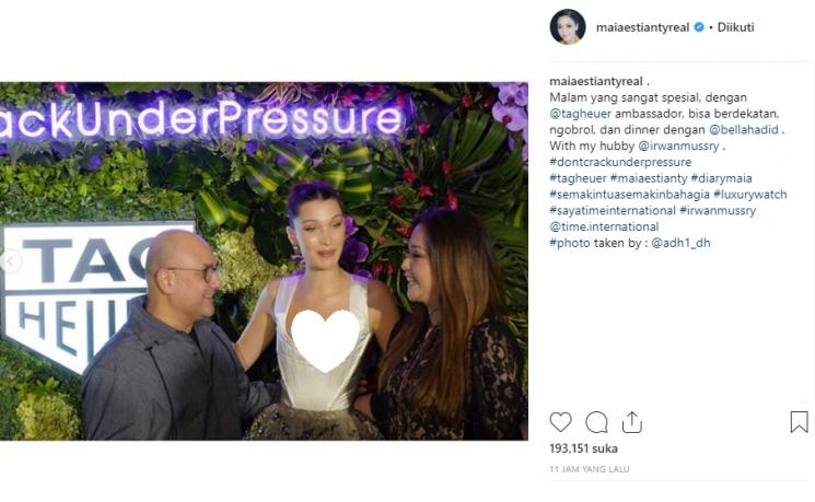 Maia Estianty dan Irwan Mussry ketemu Bella Hadid (Instagram/@maiaestiantyreal)