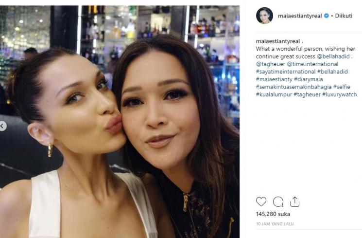 Maia Estianty ketemu Bella Hadid (Instagram/@maiaestiantyreal)