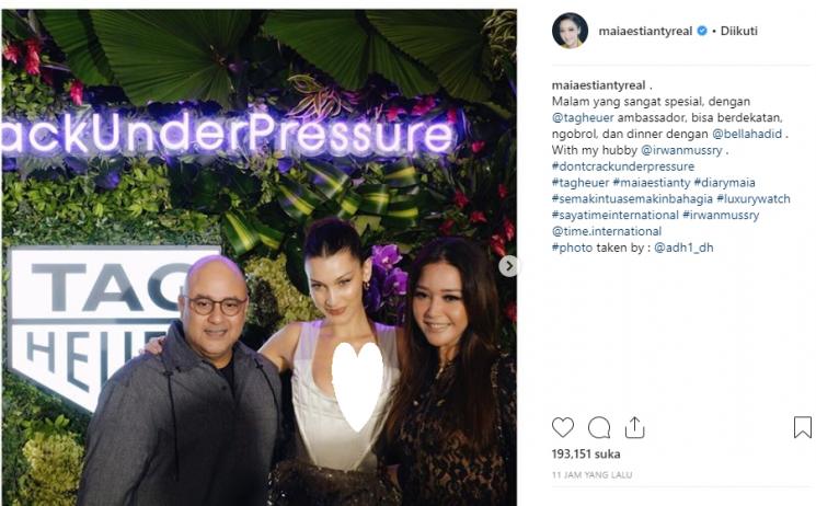 Maia Estianty dan Irwan Mussry ketemu Bella Hadid (Instagram/@maiaestiantyreal)