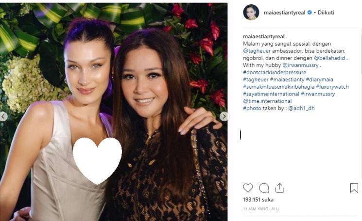 Maia Estianty ketemu Bella Hadid (Instagram/@maiaestiantyreal)