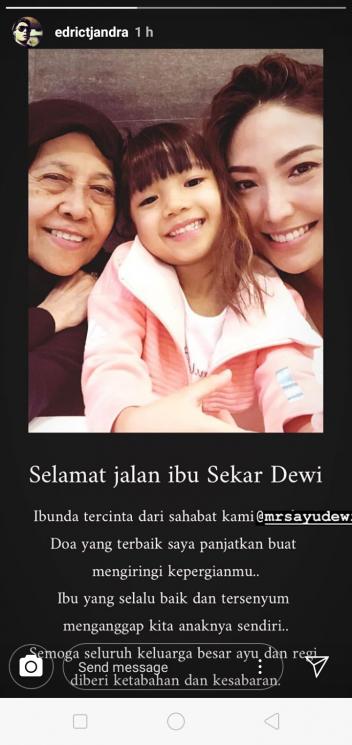 Ungkapan duka cita Edric Tjandra atas meninggalnya Ibu Ayu Dewi (Instagram/@edrictjandra)