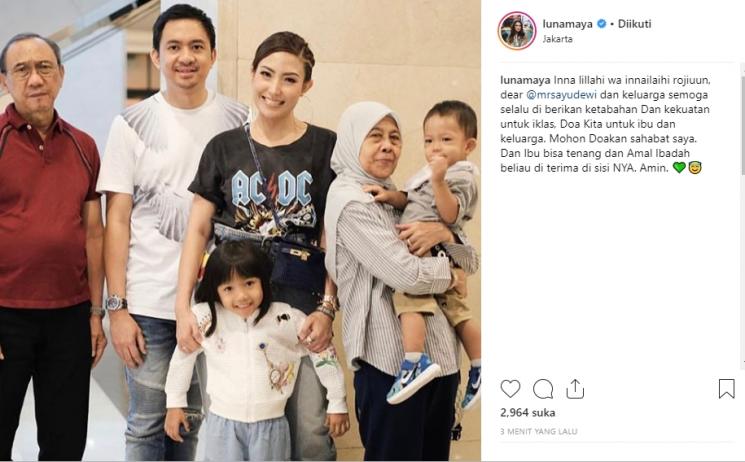 Ungkapan duka cita Luna Maya atas meninggalnya Ibu Ayu Dewi (Instagram/@lunamaya)