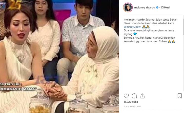 Ungkapan duka cita Melaney Ricardo atas meninggalnya Ibu Ayu Dewi (Instagram/@melaney_ricardo)