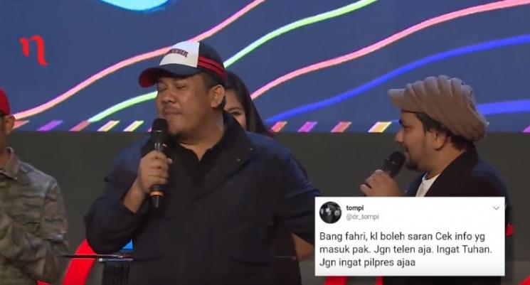 Fahri Hamzah dan Tompi saat di atas panggung PLAYFEST "NARASI TV". (YouTube)