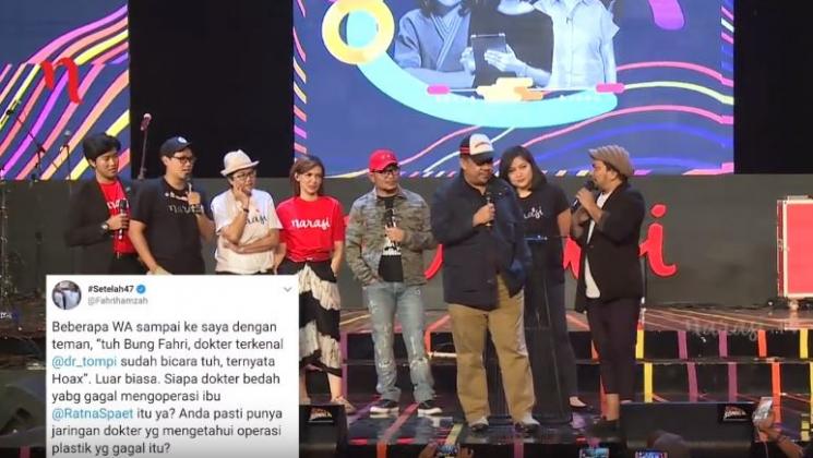Fahri Hamzah dan Tompi saat di atas panggung PLAYFEST "NARASI TV". (YouTube)