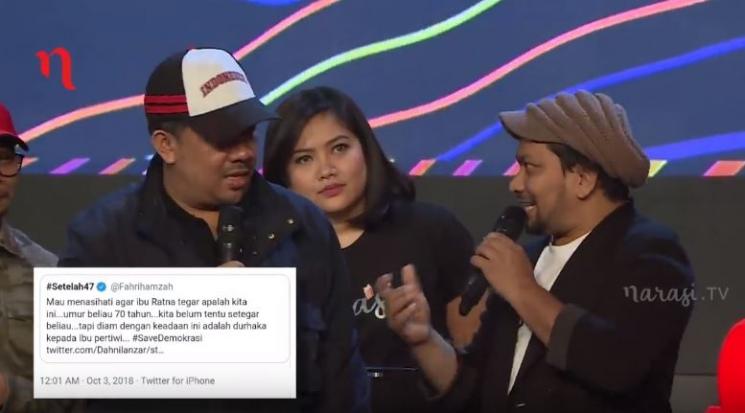 Fahri Hamzah dan Tompi saat di atas panggung PLAYFEST "NARASI TV". (YouTube)