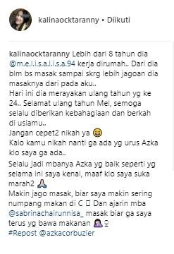 Komentar Kalina Ocktaranny. (Instagram/@kalinaocktaranny)