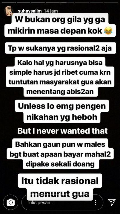 Alasan Suhay Salim. (Instagran/@suhaysalim)