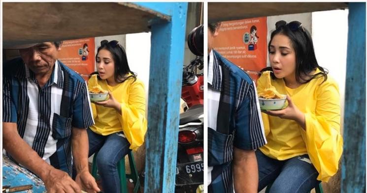 Nagita Slavina makan mie ayam. (YouTube)