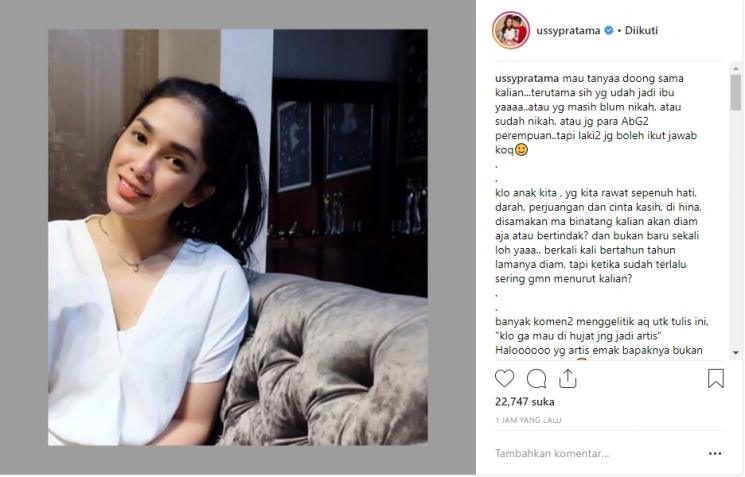 Curhatan Ussy Sulistiawaty. (Instagram/@ussypratama)