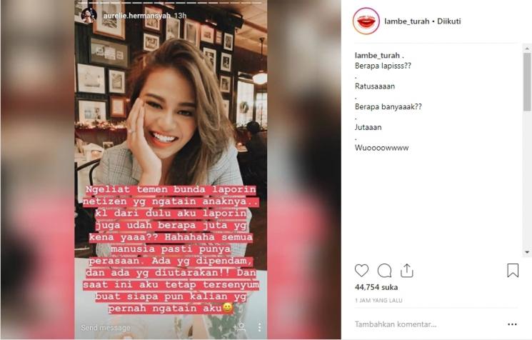 Curhatan Aurel Hermansyah. (Instagram/@lambe_turah)