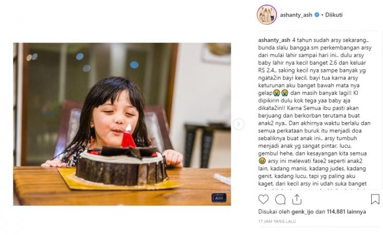 Ulang tahun Arsy (Instagram/@ashanty_ash)