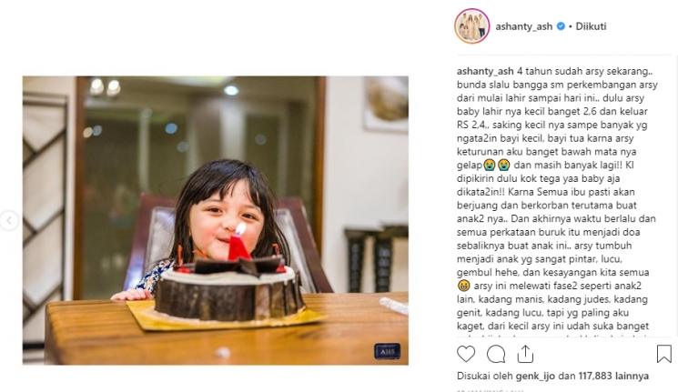 Ulang tahun Arsy (Instagram/@ashanty_ash)