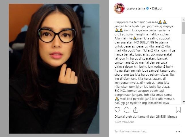 Postingan Ussy Sulistiawaty soal No Bullying. (Instagram/Ussypratama)