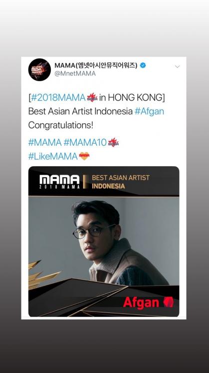 Afgan menang MAMA 2018 Hong Kong (Instagram/@afgansyah.reza)