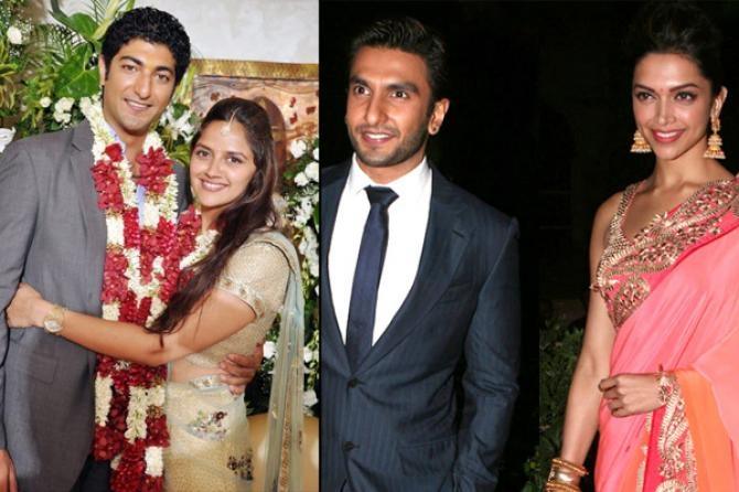 Ahana Deol-Vaibhav Vohra dan Raveer Singh-Deepika Padukone (Instagram/bollywoodshaadis.com)