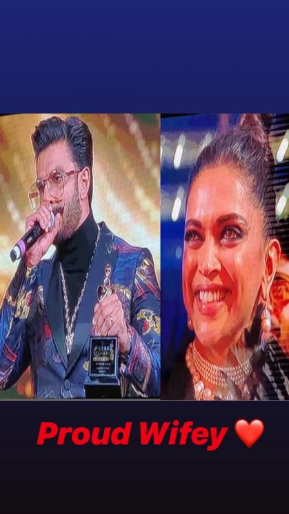 Deepika nangis saat Ranveer Singh terima penghargaan di Star Screen Awards (Instagram/@ranveersingh)