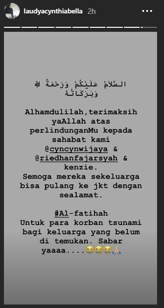 Postingan InstaStory Laudya Cynthia Bella. (Instagram/@laudyacynthiabella)
