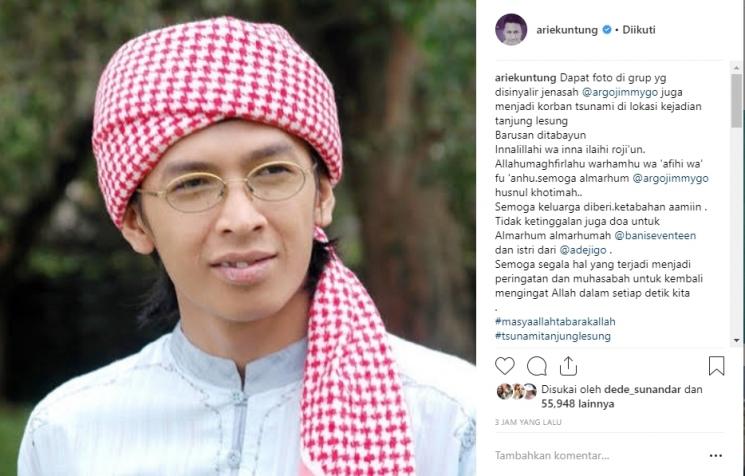 Seleb berduka atas meninggalnya Aa Jimmy. (Instagram/@ariekuntung)