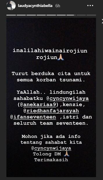 Postingan InstaStory Laudya Cynthia Bella. (Instagram/@laudyacynthiabella)