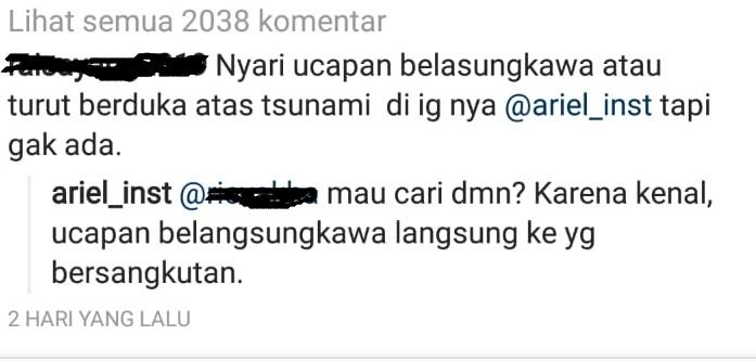 Komentar Ariel Noah. (Instagram/@ariel_inst)