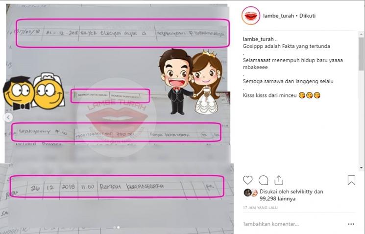 Bukti Aura Kasih sudah menikah. (Instagram/@lambe_turah)