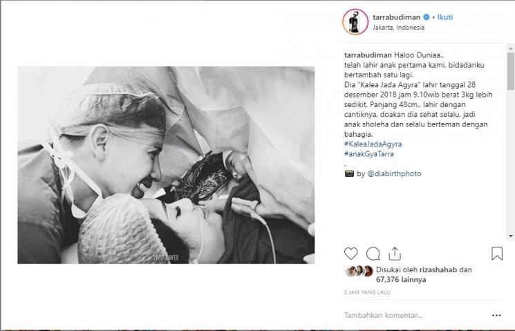 Tarra budiman dikaruniai anak pertama. (Instagram/@tarrabudiman)