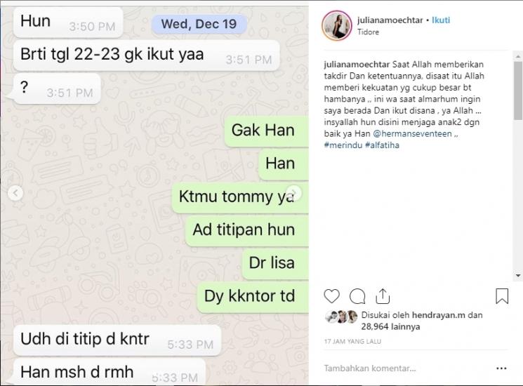 Chat Herman Seventeen. (Instagram/@julianamoechtar)
