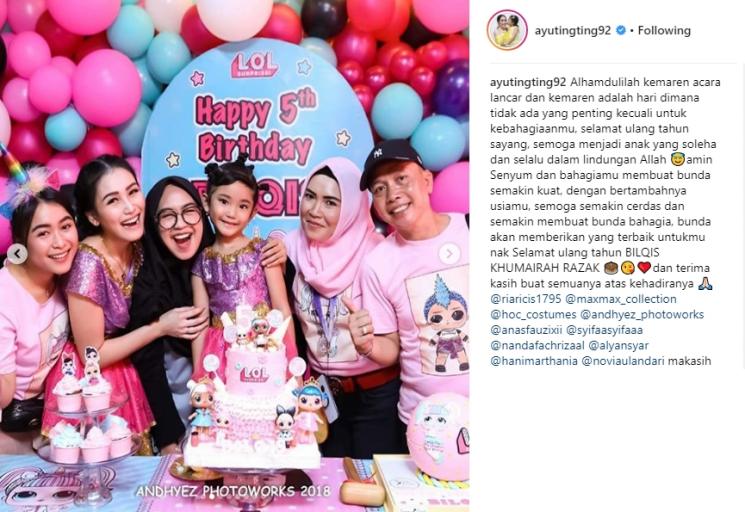 Keseruan pesta ulang tahun Bilqis. (Instagram/@ayutingting92)