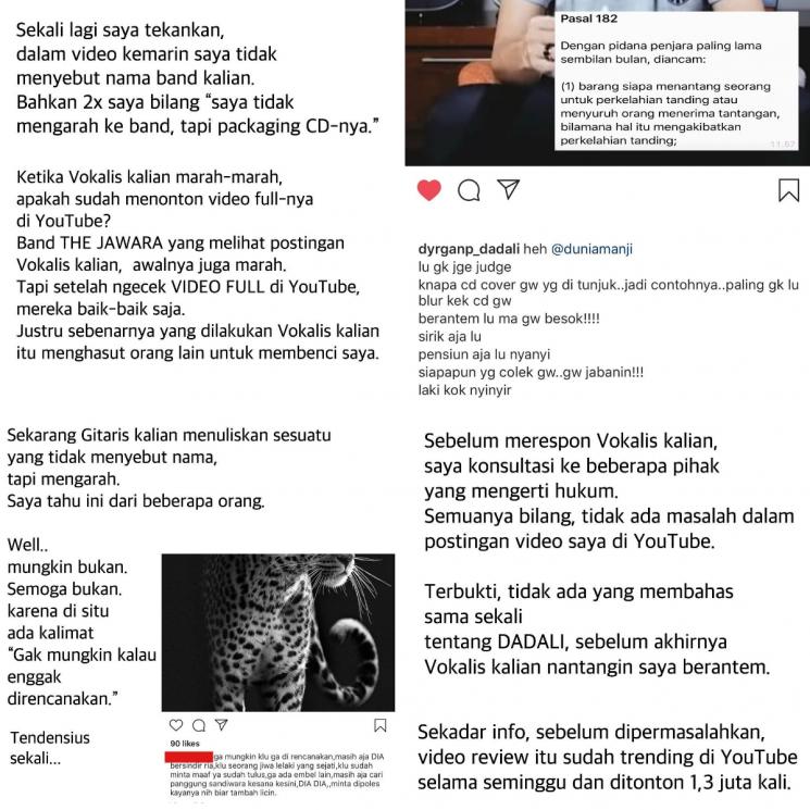 Postingan Anji Manji menanggapi band Dadali. (Instagram/@duniamanji)