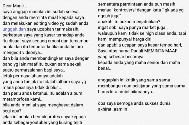 Postingan Dyrga Dadali untuk Anji Manji. (Instagram/@dyrganp_dadali)