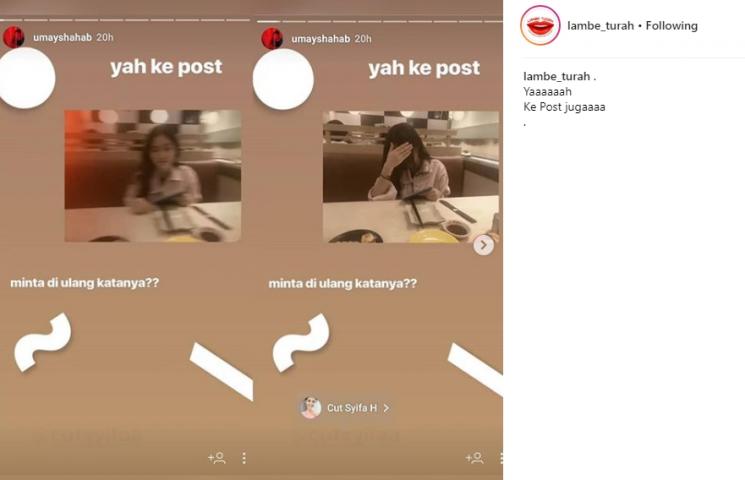 Postingan InstaStory Umay Shahab. (Instagram/@lambe_turah)