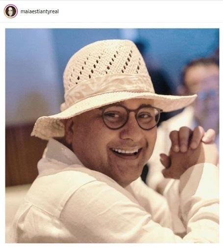 Irwan Mussry kenakan topi perempuan. [Instagram@maiaestiantyreal] 
