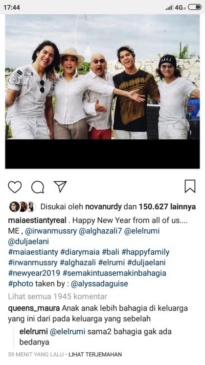 Balasan menohok El Rumi pada seorang netizen. (Instagram/@maiaestiantyreal)