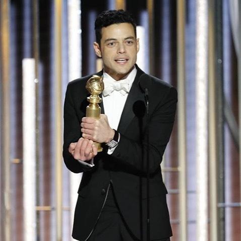 Rami Malek saat raih piala Best Performance by an Actor di Golden Globe Awards ke-76. (Instagram/@bohemianrhapsodymovie)