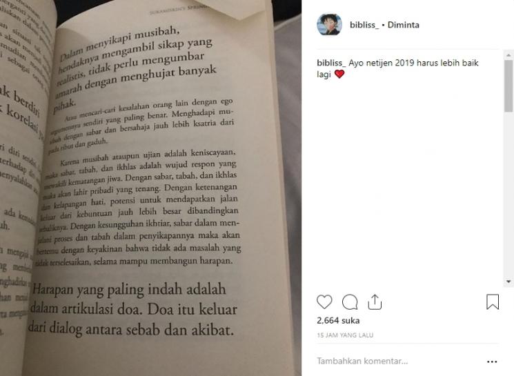 Nasihat pacar Vanessa Angel. (Instagram/@bibliss_)