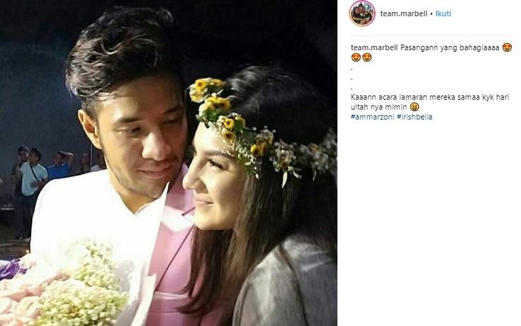 Momen romantis lamaran Irish Bella dan Ammar Zoni. (Instagram/@team.marbell)