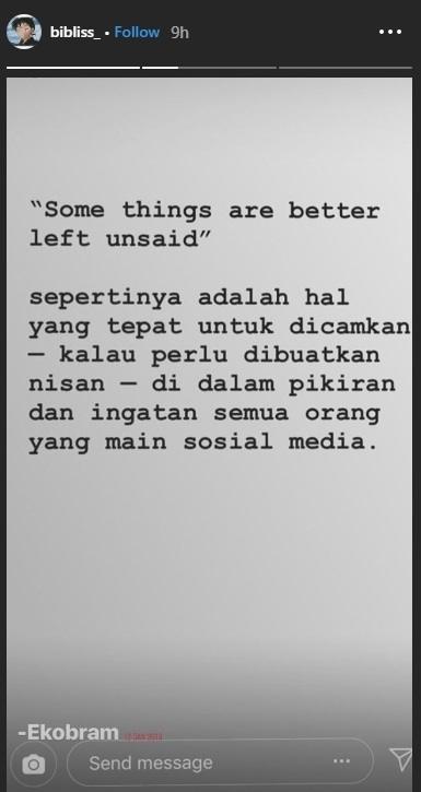 Curhatan Bibi, kekasih Vanessa Angel. [Instagram/@bibliss]