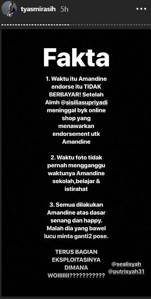 Tyas Mirasih geram atas tuduhan Maryke Harris Pohu. (Instagram/@tyasmirasih)