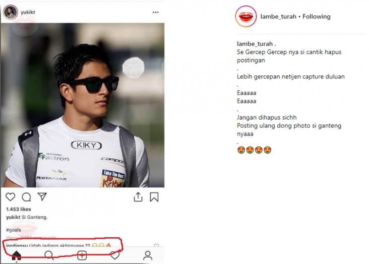 Yuki Kato mengunggah foto Rio Haryanto. (Instagram/@lambe_turah_