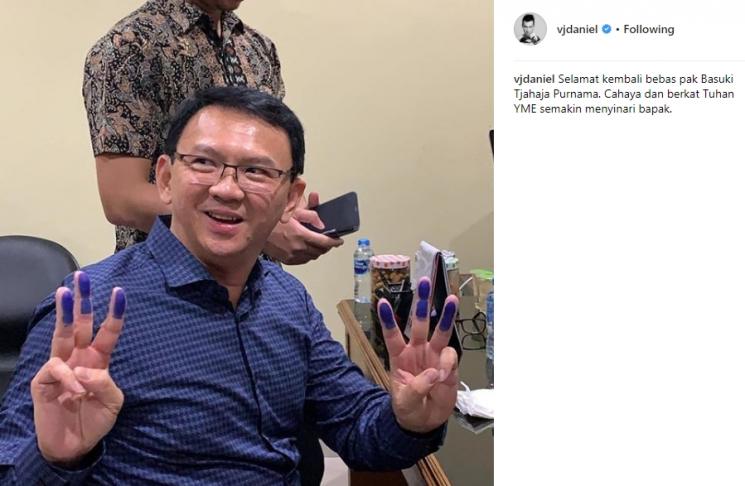 Ungkapan sambutan selebriti Tanah Air atas kebebasan Basuki Tjahaja Purnama. (Instagaram/@vjdaniel)